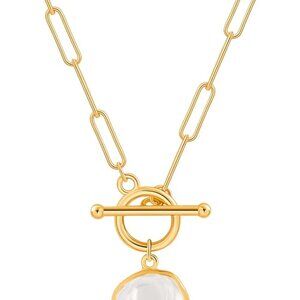Gold Pendant Necklace Dainty Pearl Heart Coin Cross Choker Jewelry